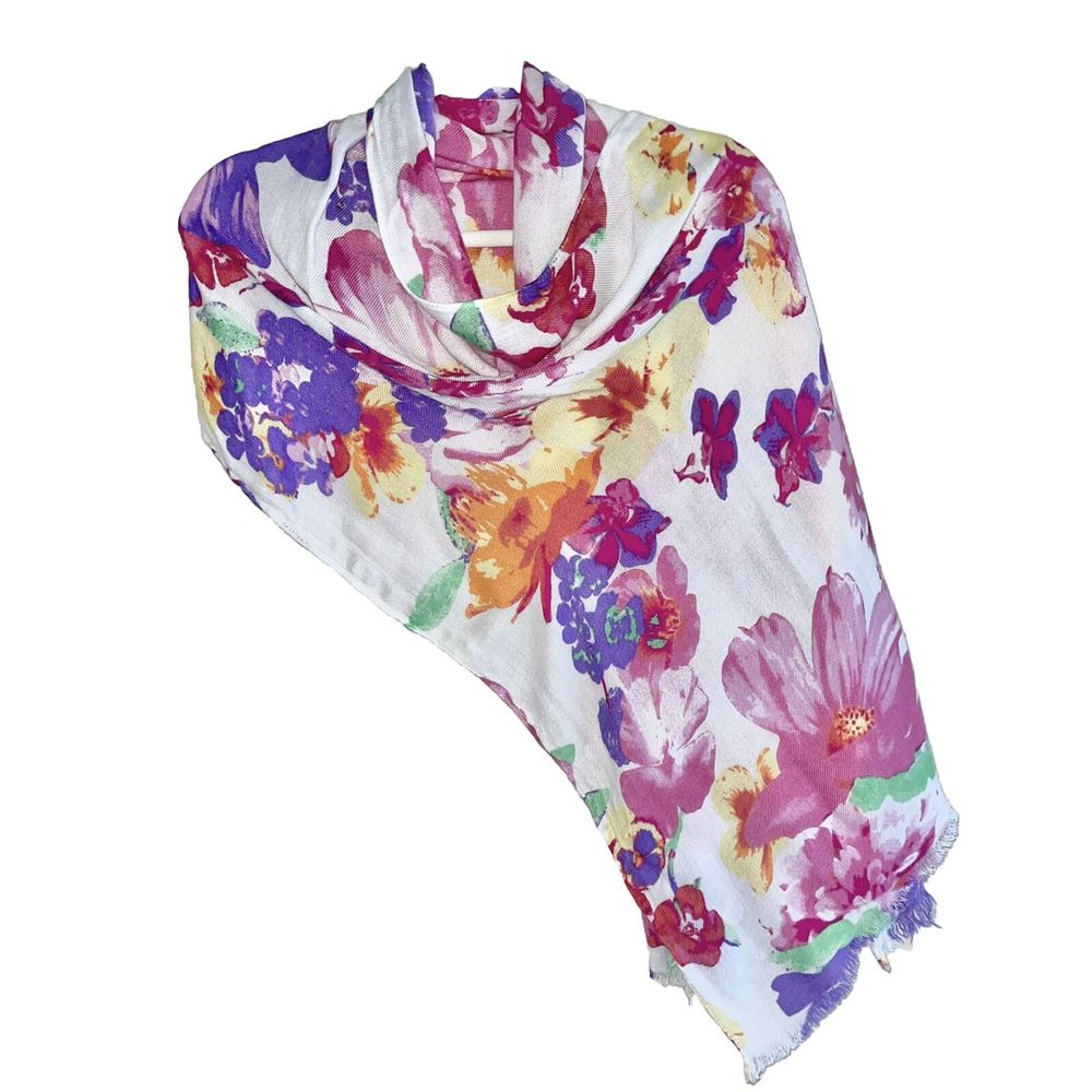 Scarf Wrap 73 X 22 Womens Accessories Bright Colorful Floral Soft Fringe Ends